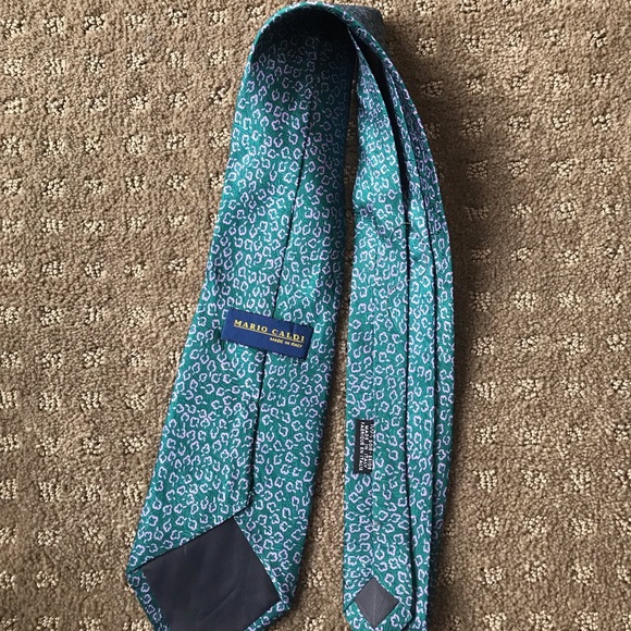 Mario Caldi tie, green with pink/purple design - Picture 3 of 5